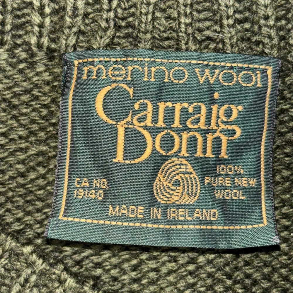 Carraig Donn Mens XL Merino Wool Sweater Olive Green Made in Ireland Crewneck